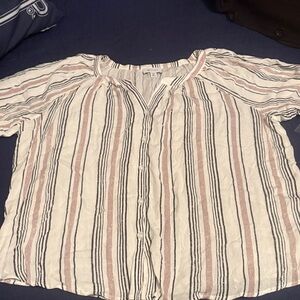 AB Studio Women's Striped Blouse - White, Pink, Black